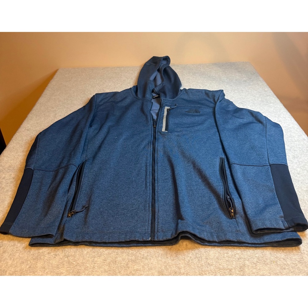 The North Face Mens Blue Heathered Full Zip Fleece Hoodie Jacket XL